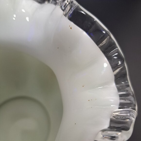 Fenton Milk Glass Melon Vase With Silver Crest Ruffled Edge - Picture 8 of 13